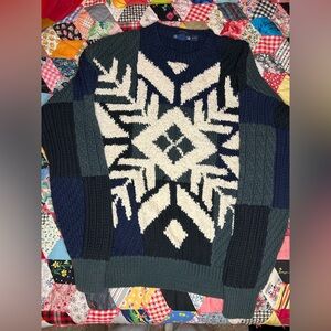 Nautica Navy Blue, Green Knit Grandpa Sweater